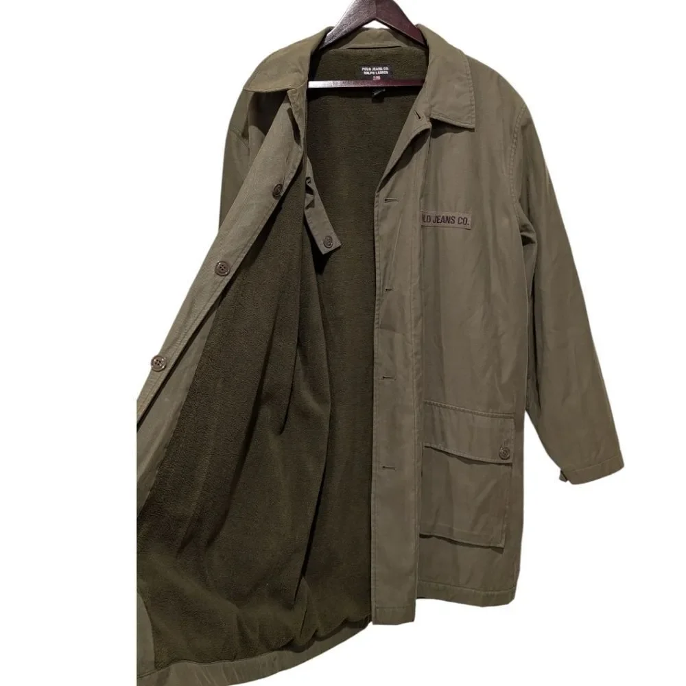 VTG Polo Ralph Lauren Olive Green Barn Chore Coat Jacket Large Fleece Lined Sz L